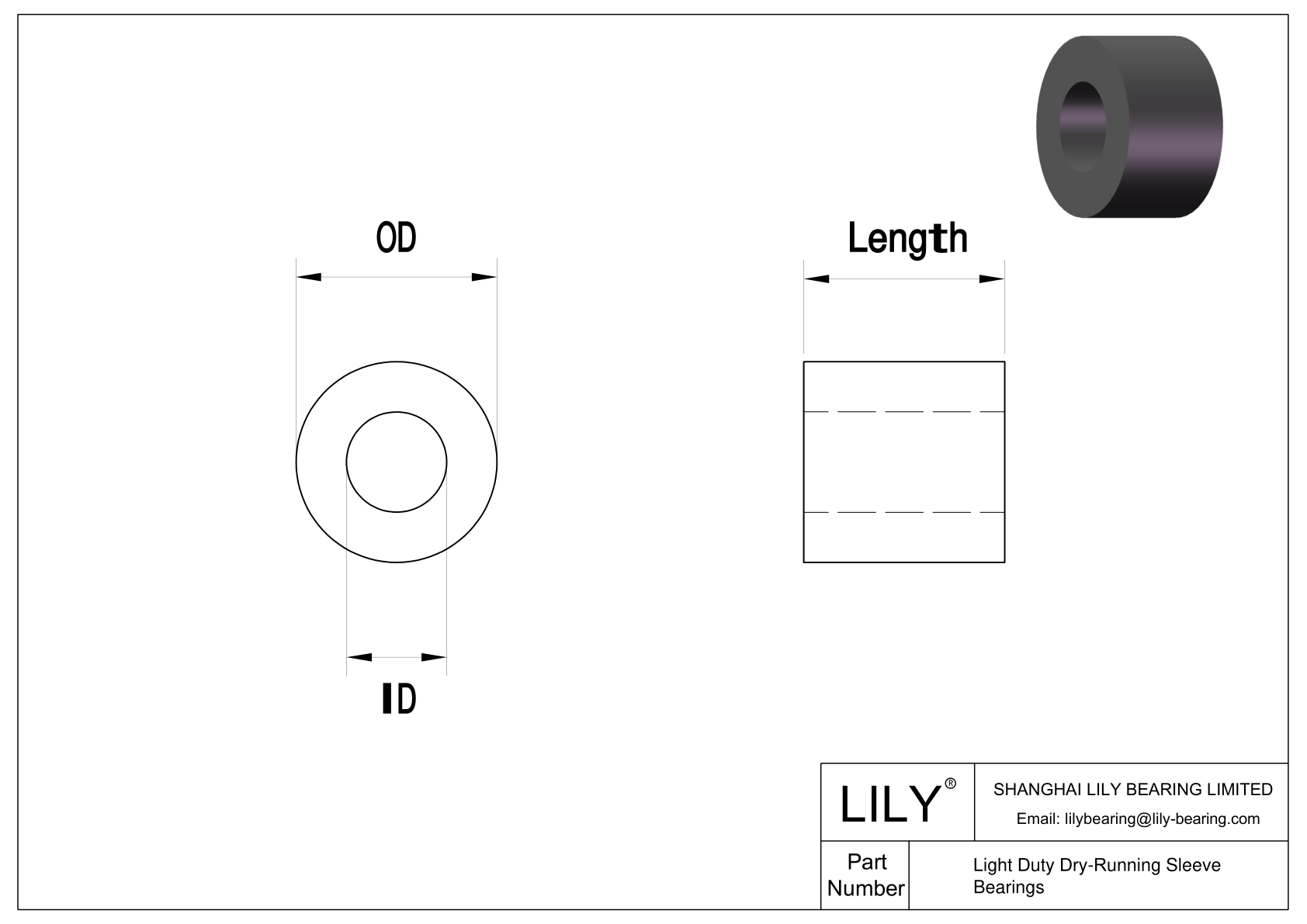 6389K854 Light Duty Dry-Running Sleeve Bearings cad drawing